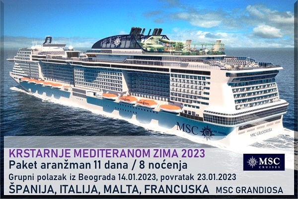 Krstarenje Mediteranom zima 2023 Sunvcani mediteran MSC GRANDIOSA Salvador Travel