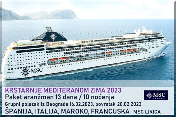 Krstarenje Mediteranom zima 2023 Sunvcani mediteran MSC LIRICA Salvador Travel